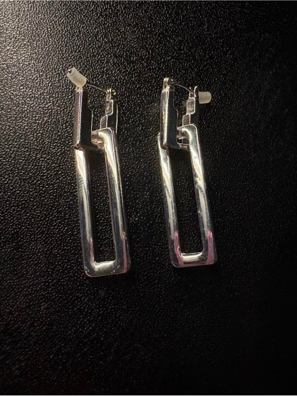 Modern Rectangular Silver Drop Earrings 🩶
